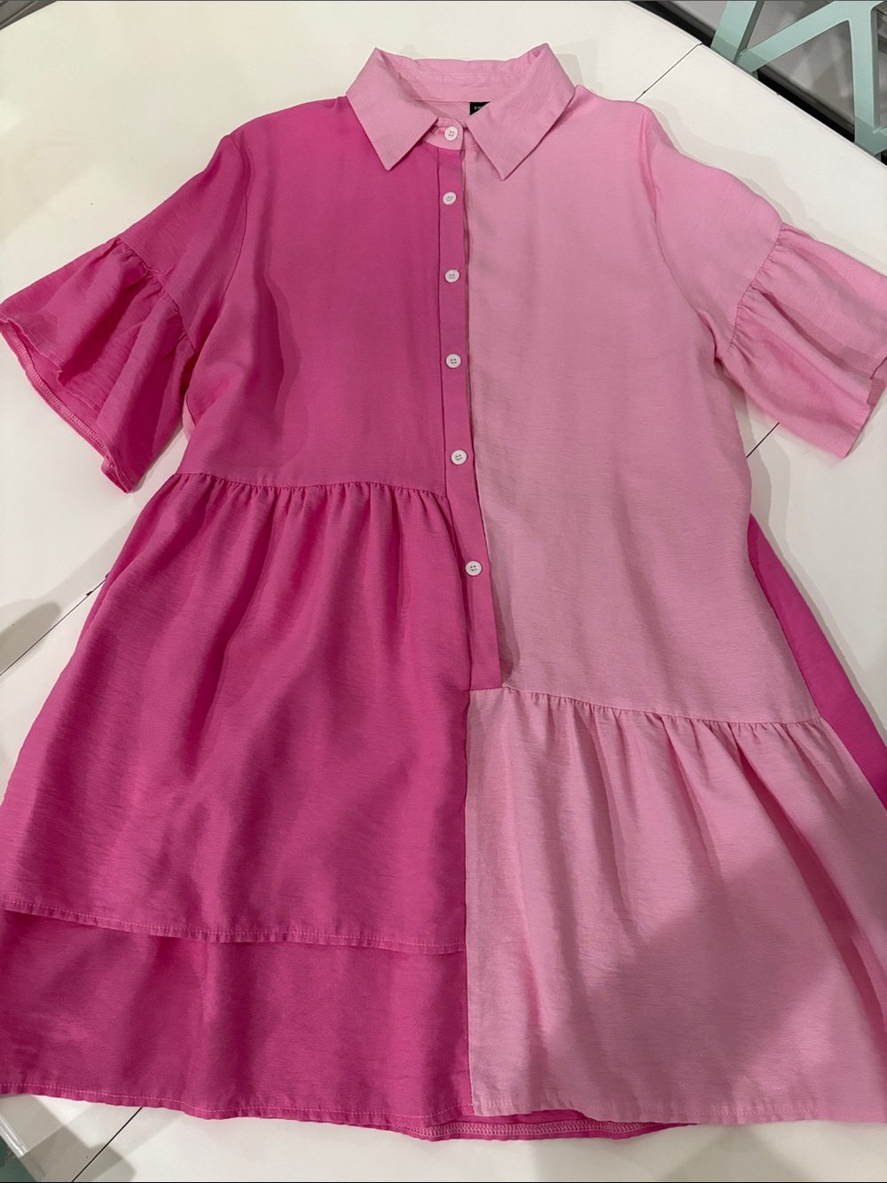SHEIN Pink Two-Tone Button Front Shirt Dress